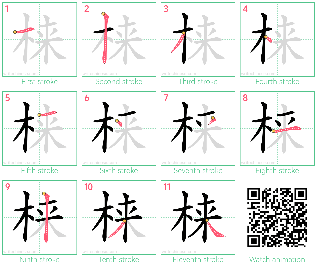 梾 step-by-step stroke order diagrams