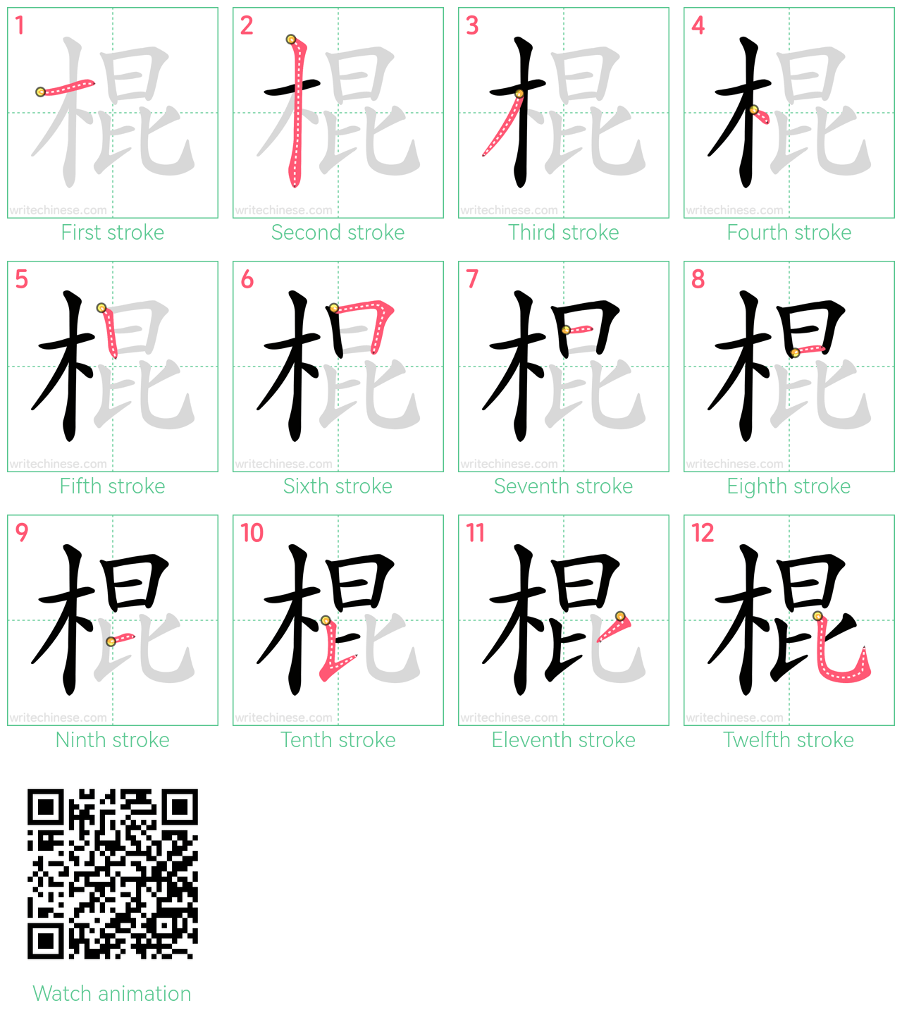 棍 step-by-step stroke order diagrams