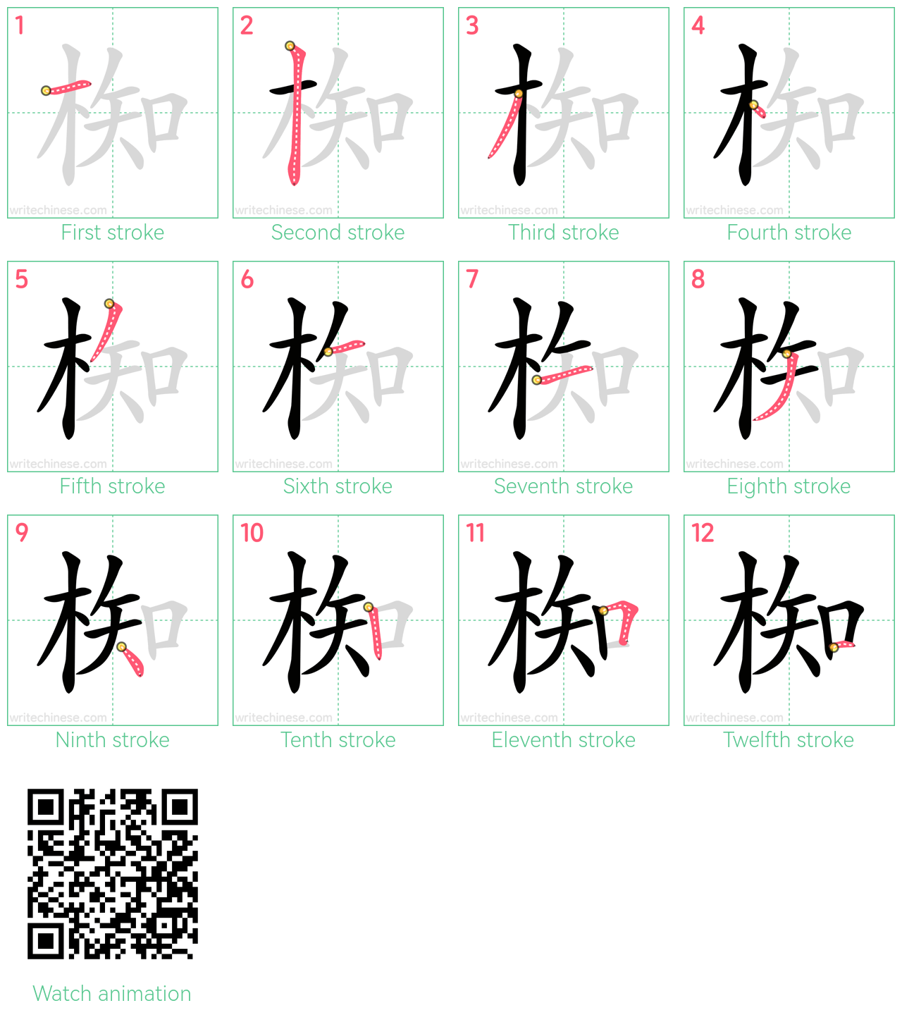 椥 step-by-step stroke order diagrams