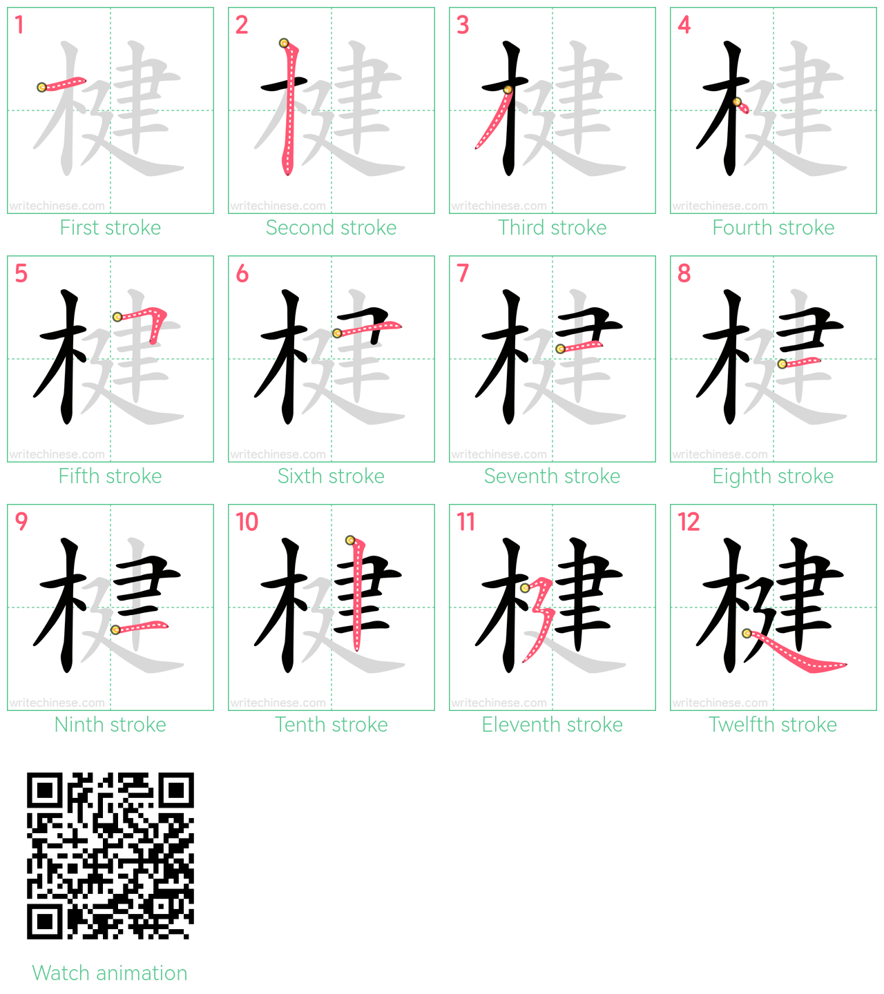 楗 step-by-step stroke order diagrams