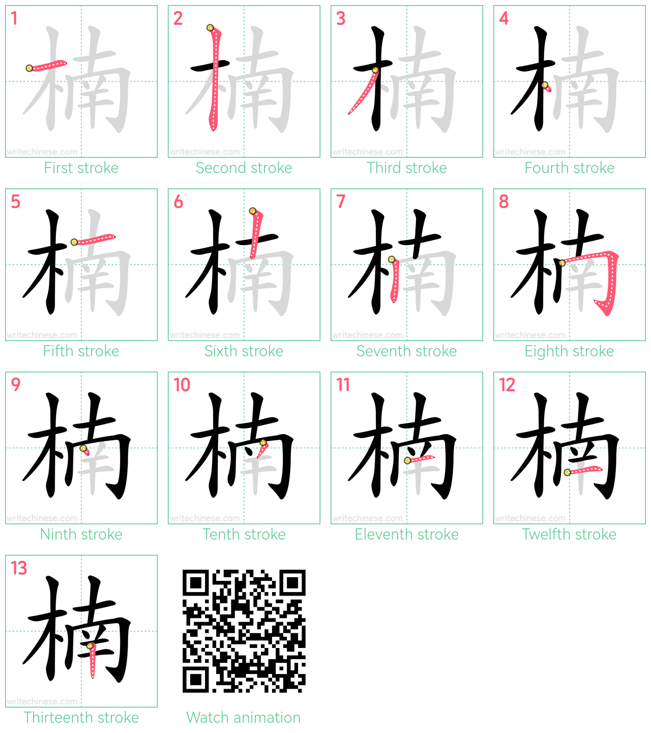 楠 step-by-step stroke order diagrams