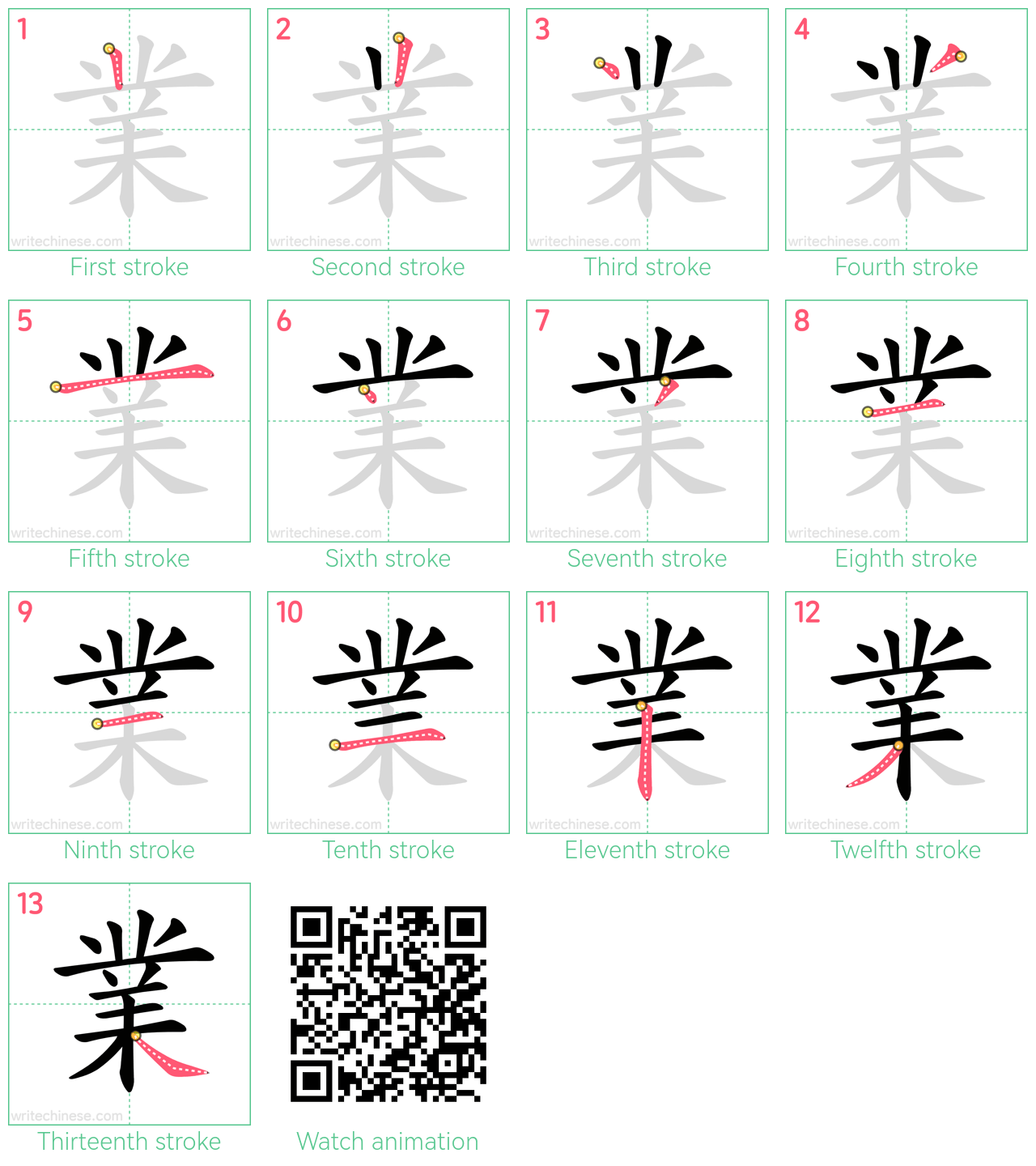 業 step-by-step stroke order diagrams