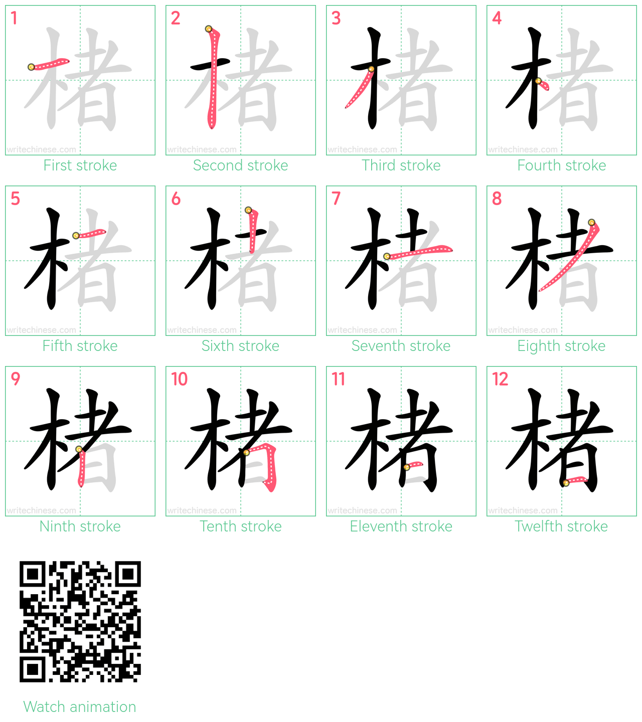 楮 step-by-step stroke order diagrams