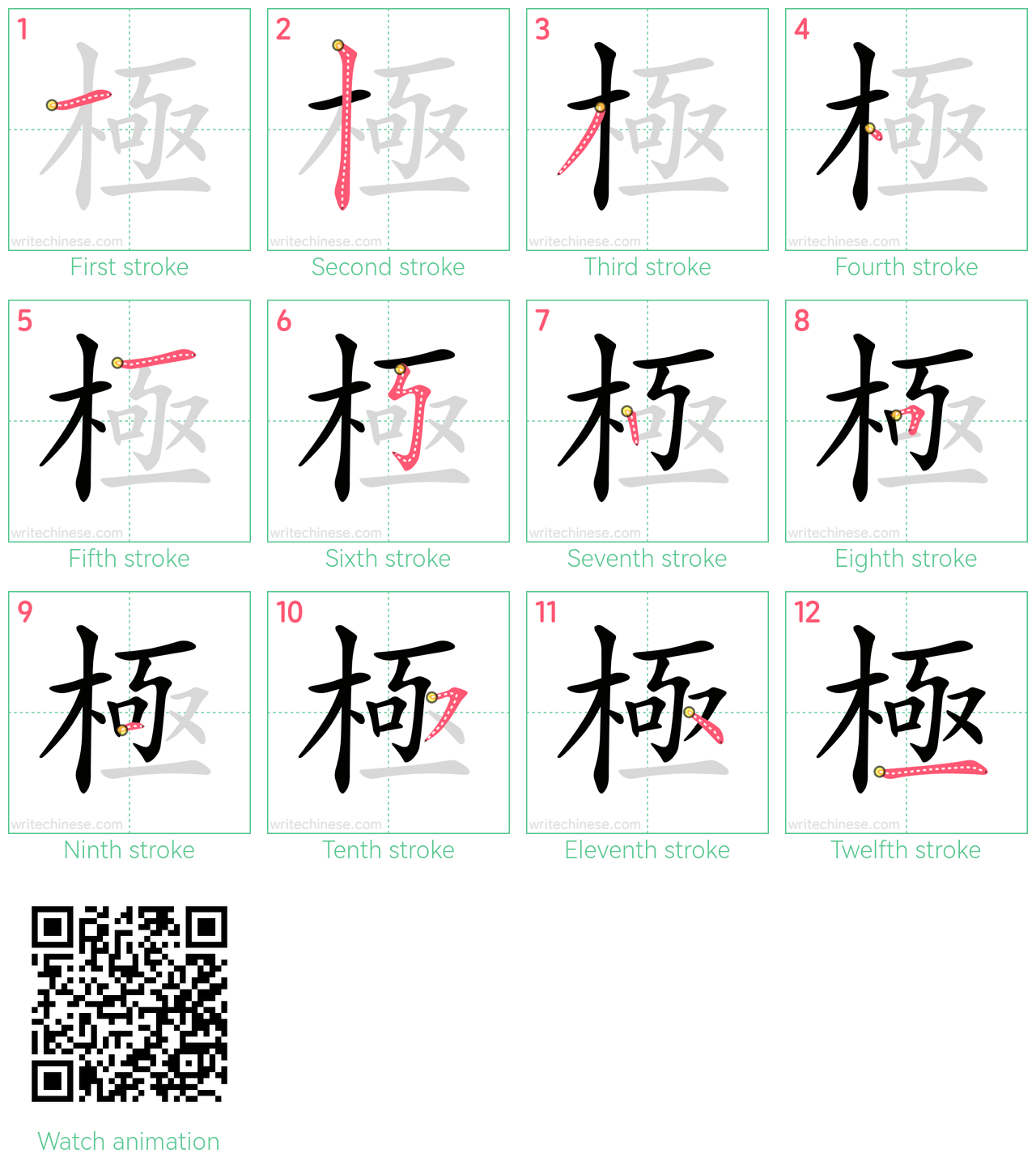 極 step-by-step stroke order diagrams