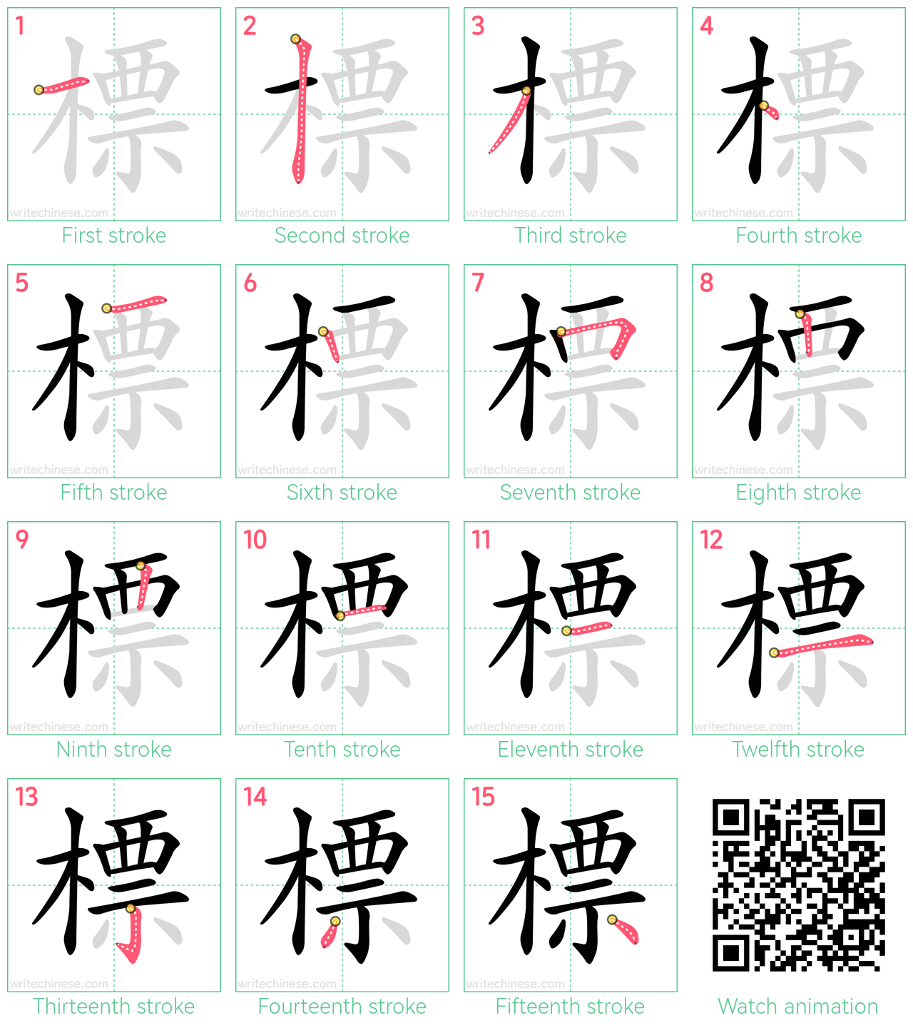 標 step-by-step stroke order diagrams