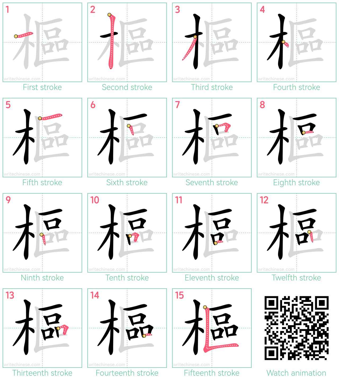 樞 step-by-step stroke order diagrams