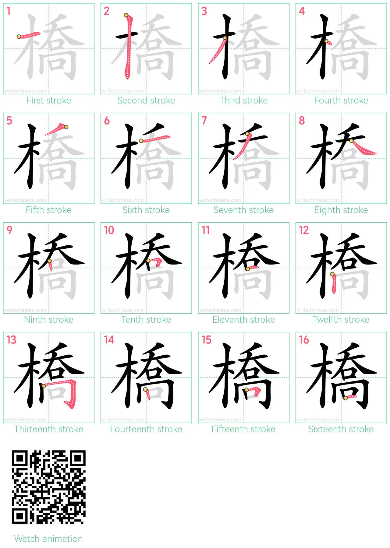 橋 step-by-step stroke order diagrams