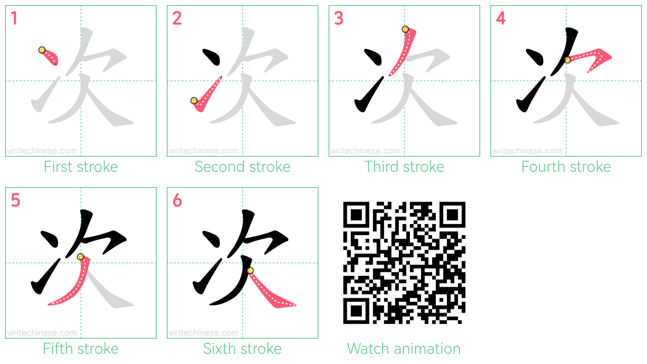 次 step-by-step stroke order diagrams