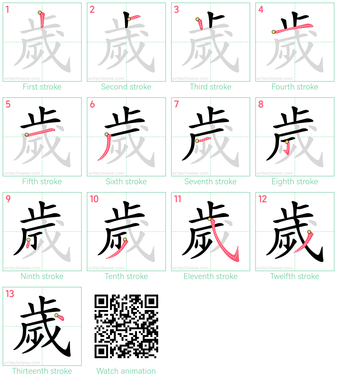 歲 step-by-step stroke order diagrams