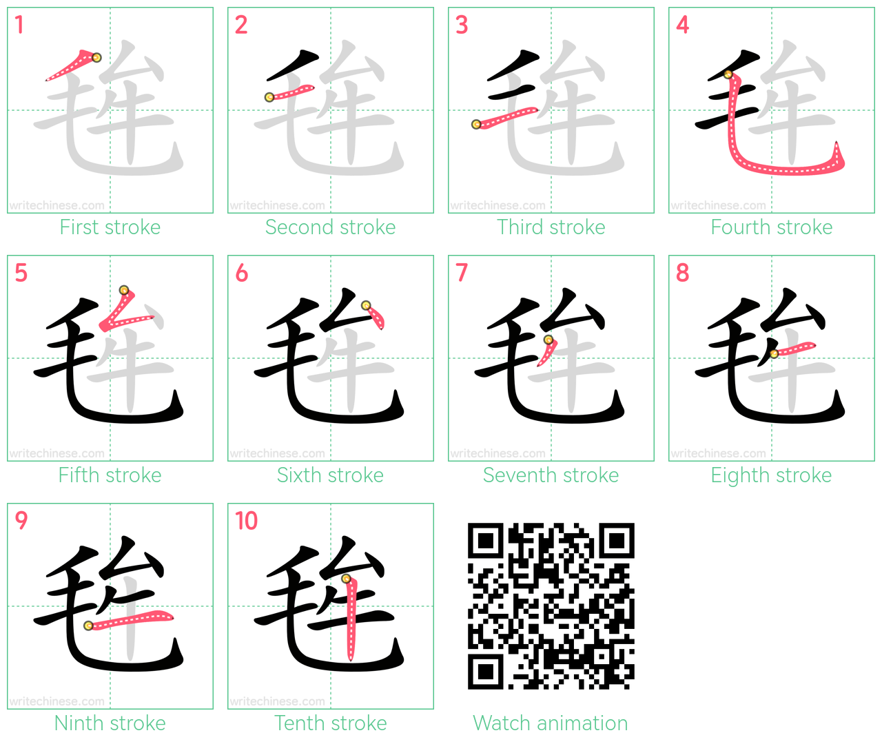 毪 step-by-step stroke order diagrams