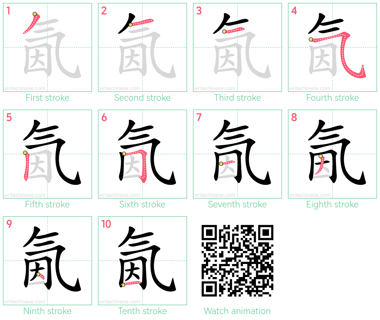 氤 step-by-step stroke order diagrams