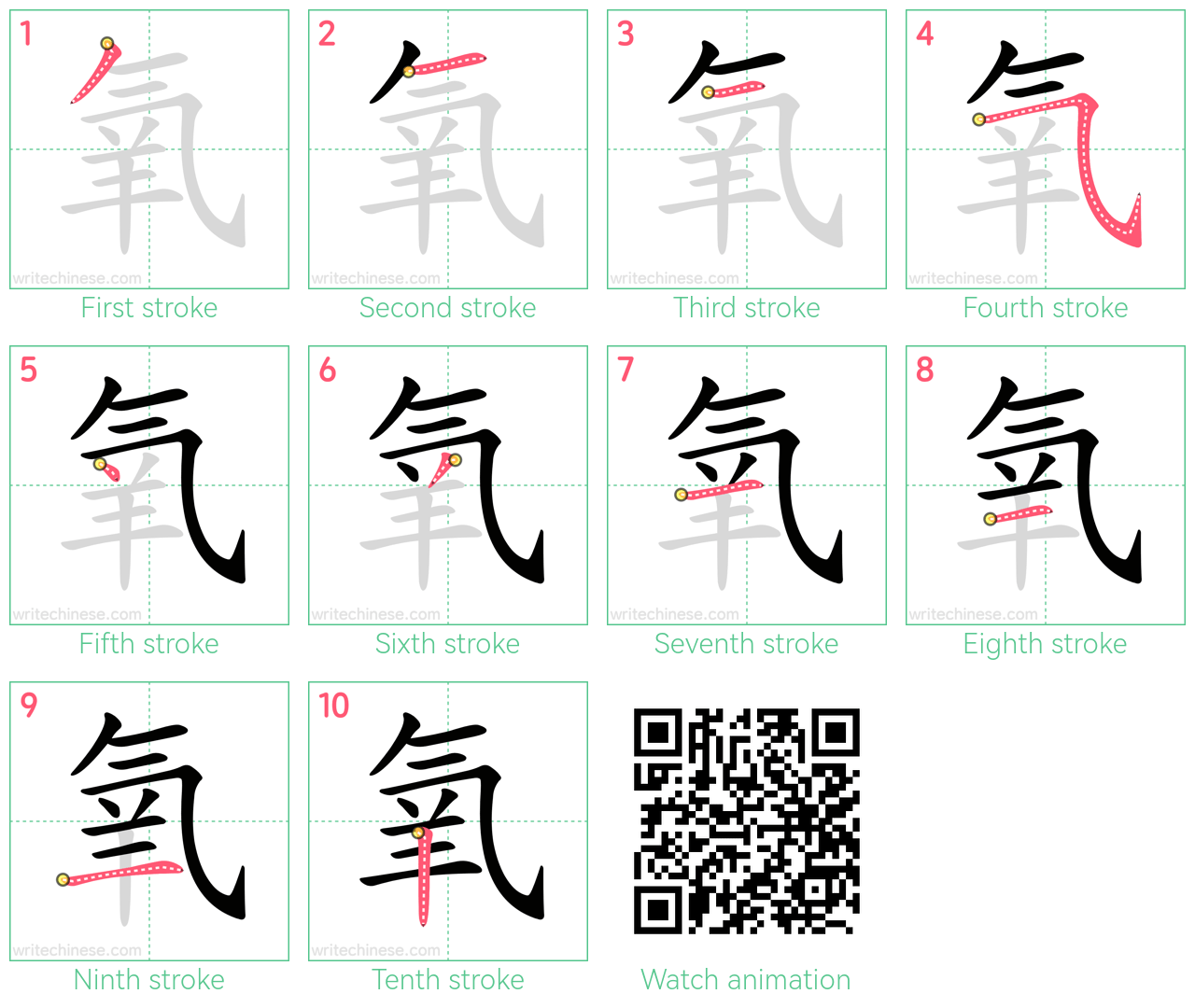 氧 step-by-step stroke order diagrams