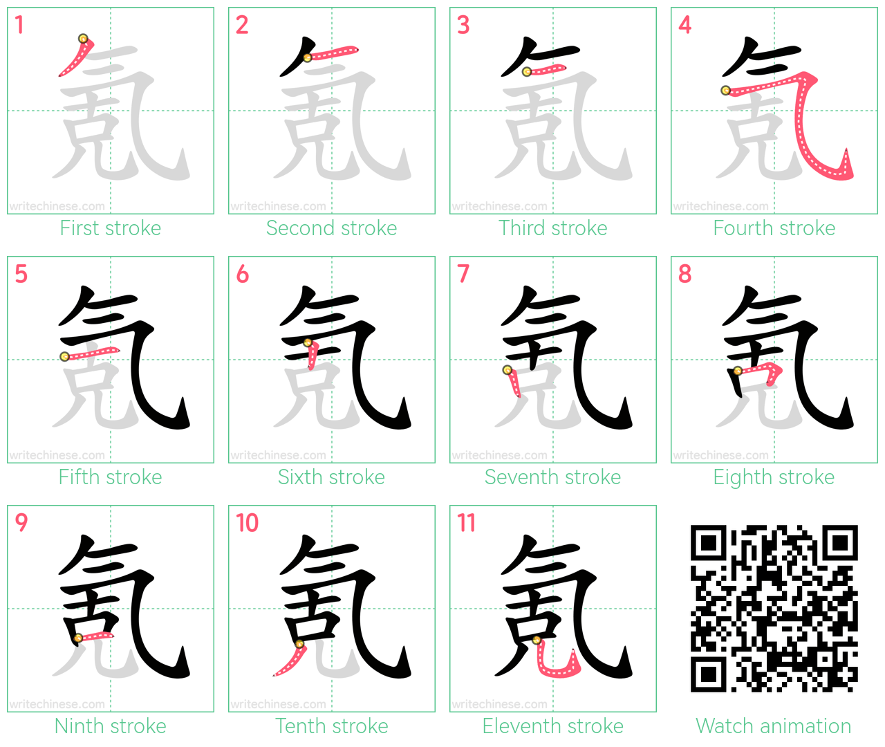 氪 step-by-step stroke order diagrams