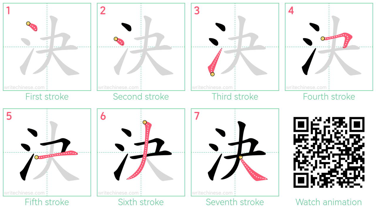 決 step-by-step stroke order diagrams