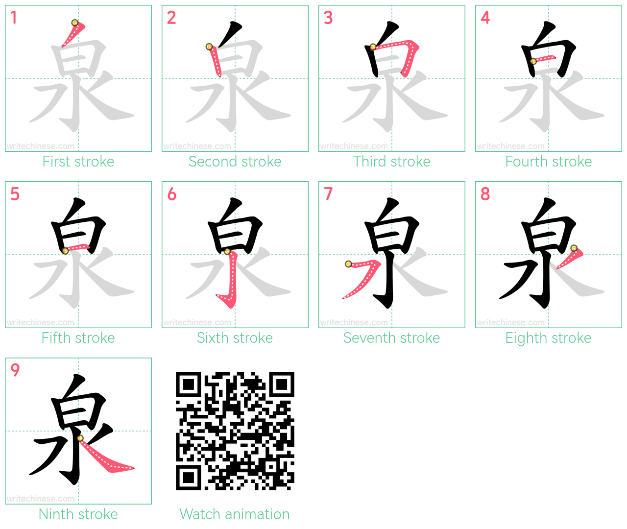 泉 step-by-step stroke order diagrams