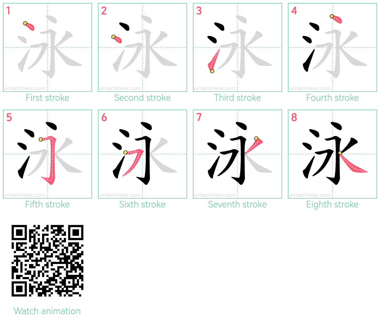 泳 step-by-step stroke order diagrams