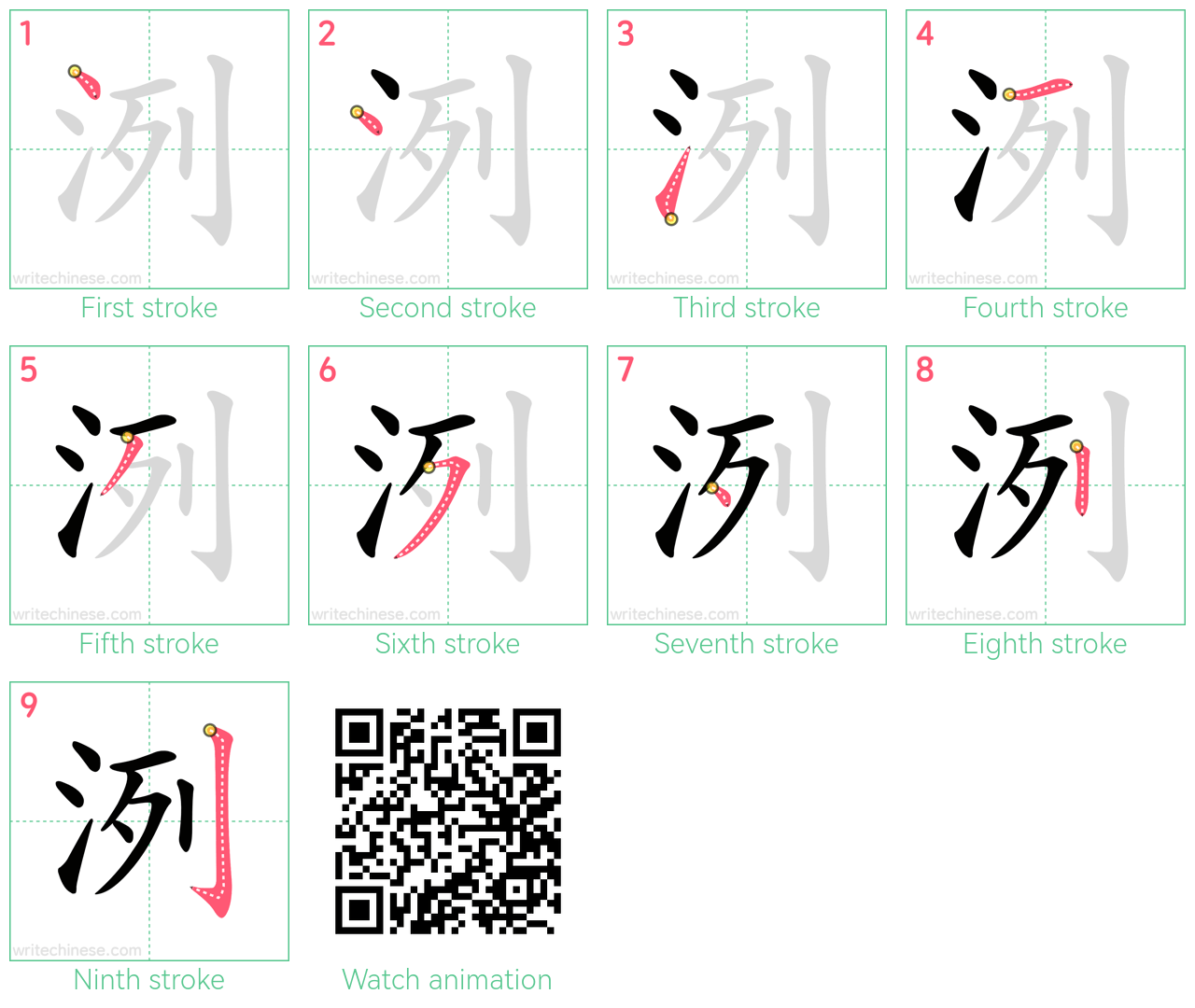 洌 step-by-step stroke order diagrams