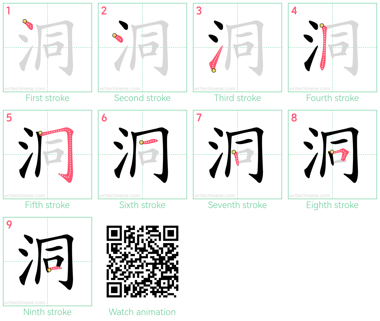 洞 step-by-step stroke order diagrams