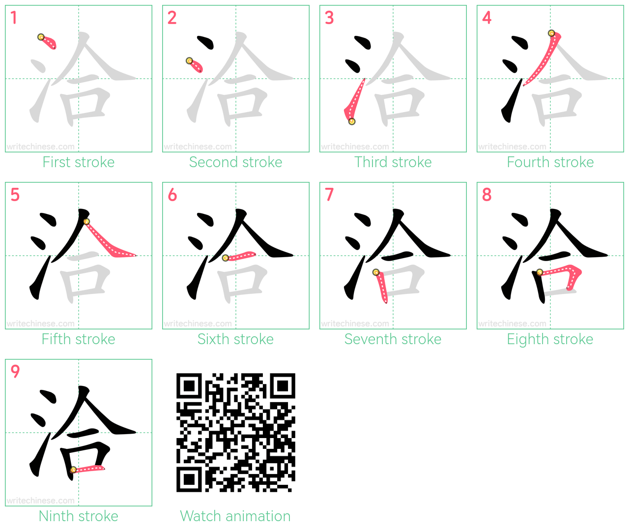 洽 step-by-step stroke order diagrams