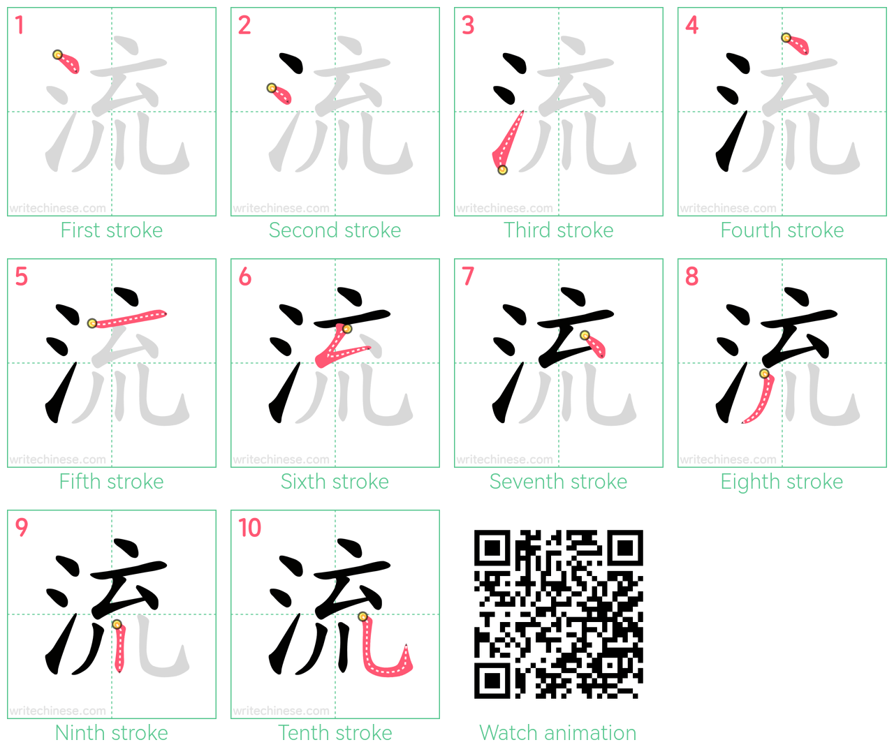 流 step-by-step stroke order diagrams