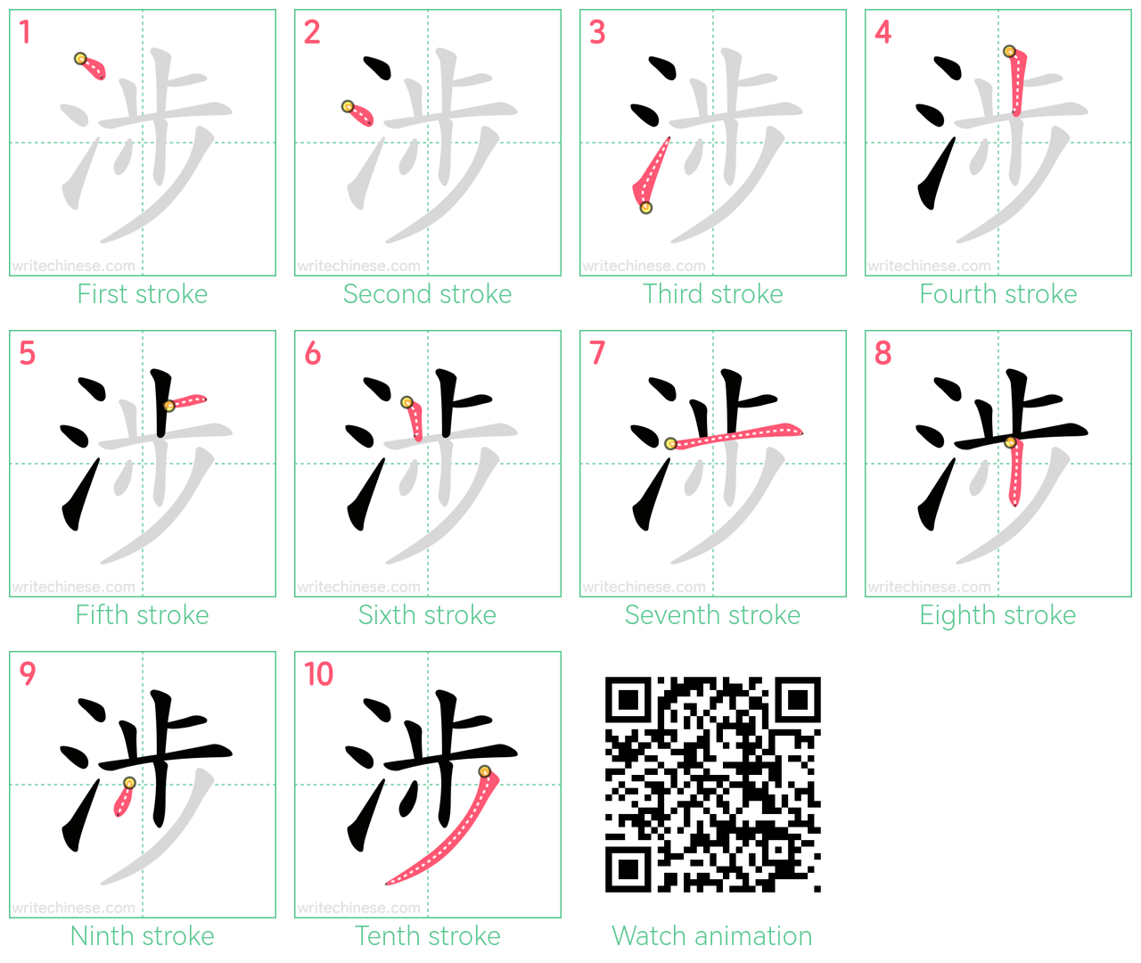 涉 step-by-step stroke order diagrams