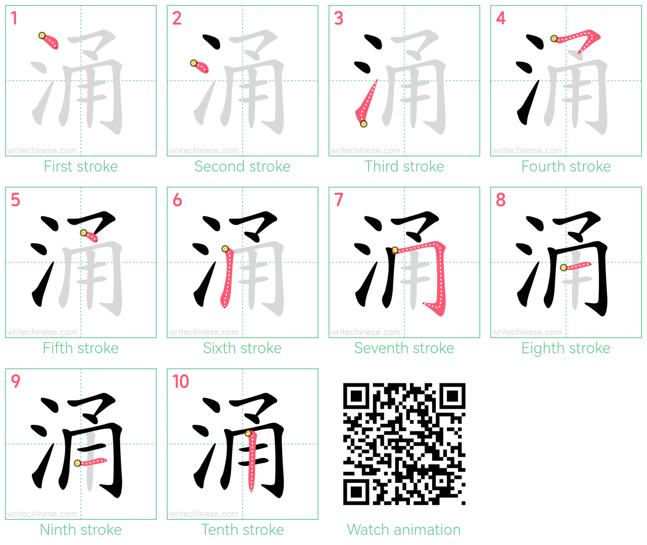 涌 step-by-step stroke order diagrams