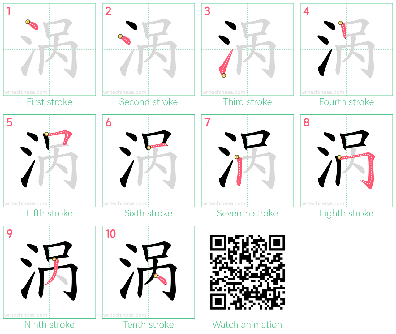 涡 step-by-step stroke order diagrams