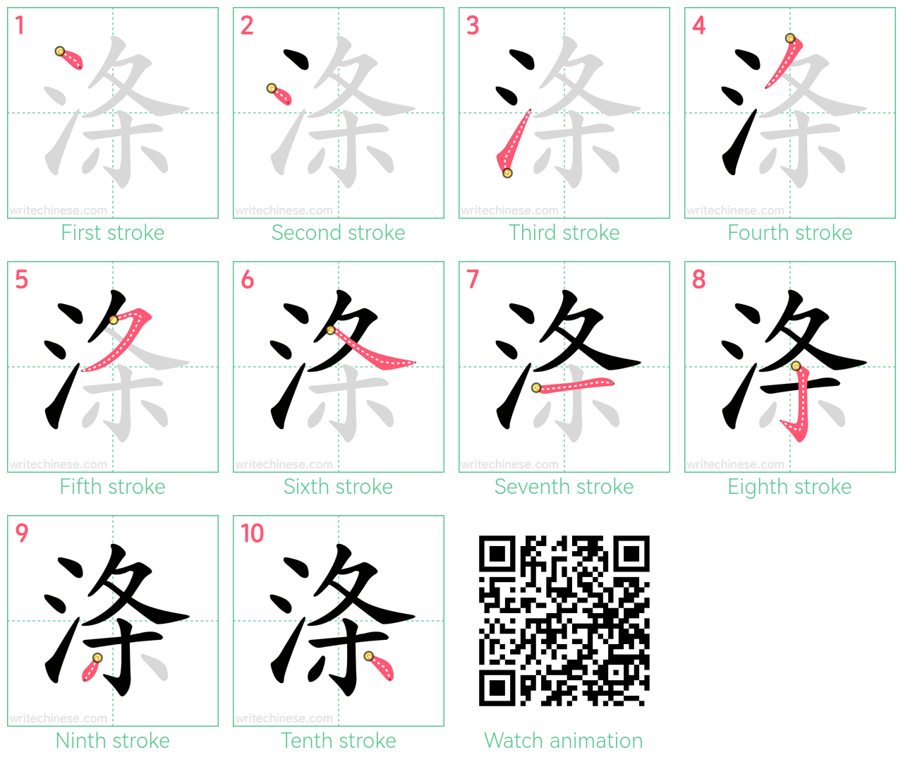 涤 step-by-step stroke order diagrams