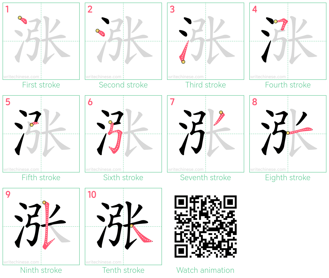 涨 step-by-step stroke order diagrams