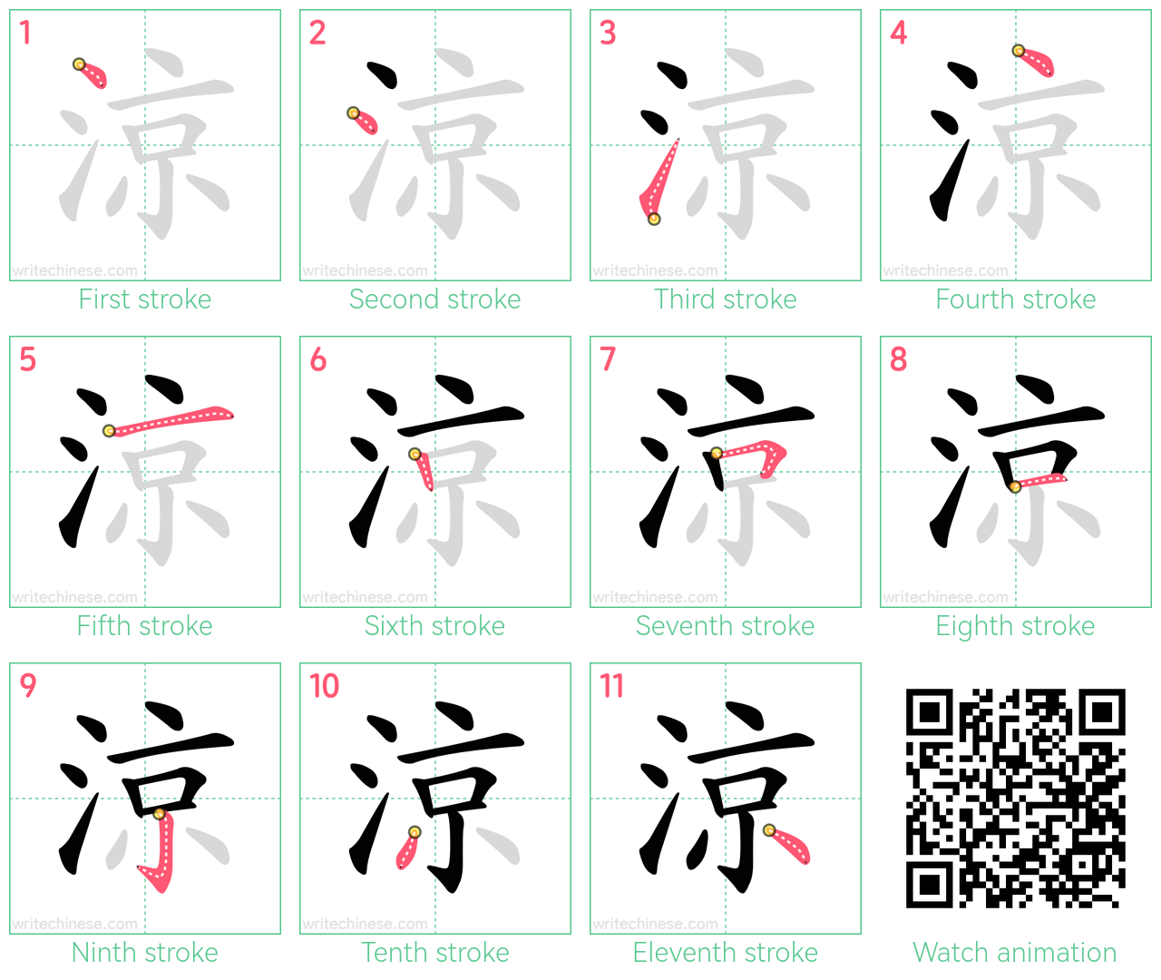 涼 step-by-step stroke order diagrams