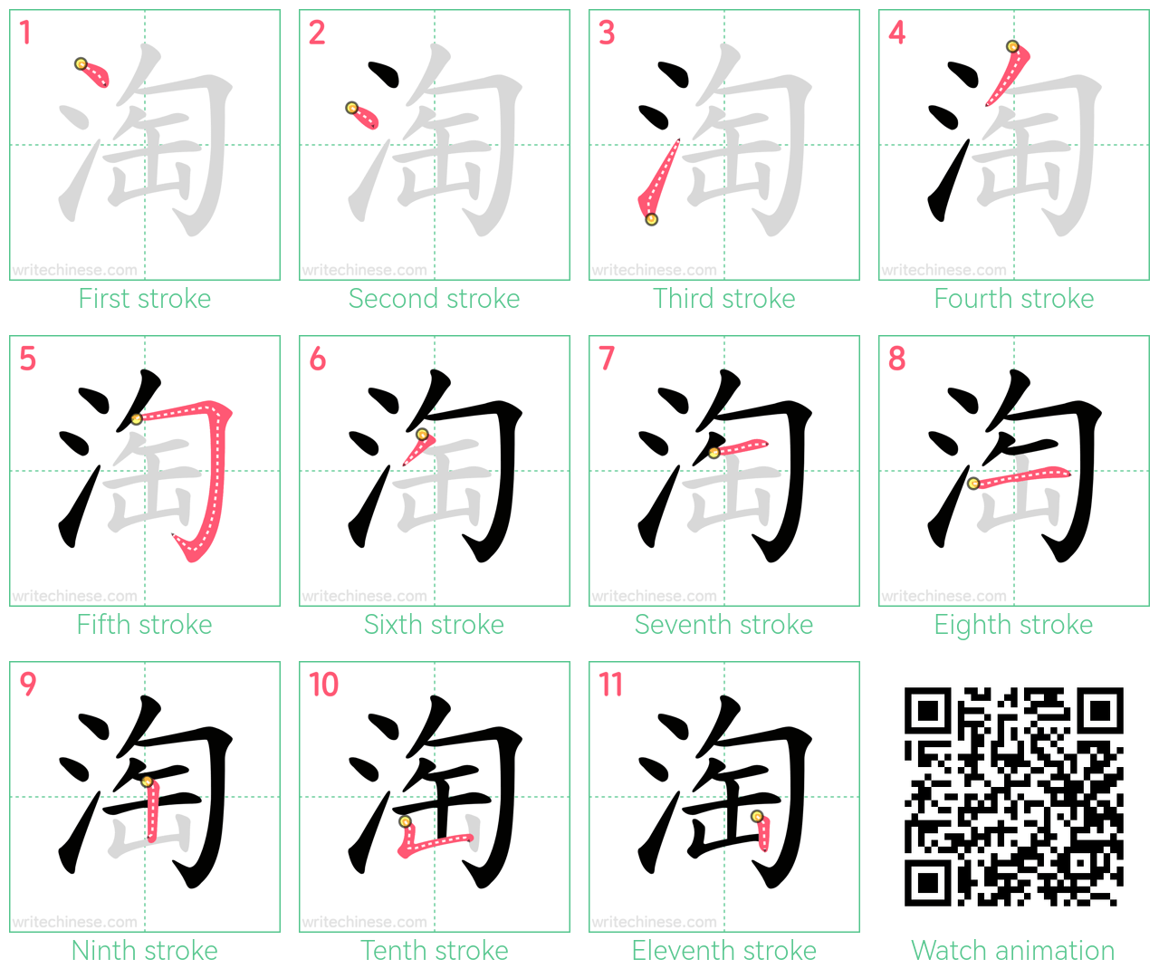 淘 step-by-step stroke order diagrams