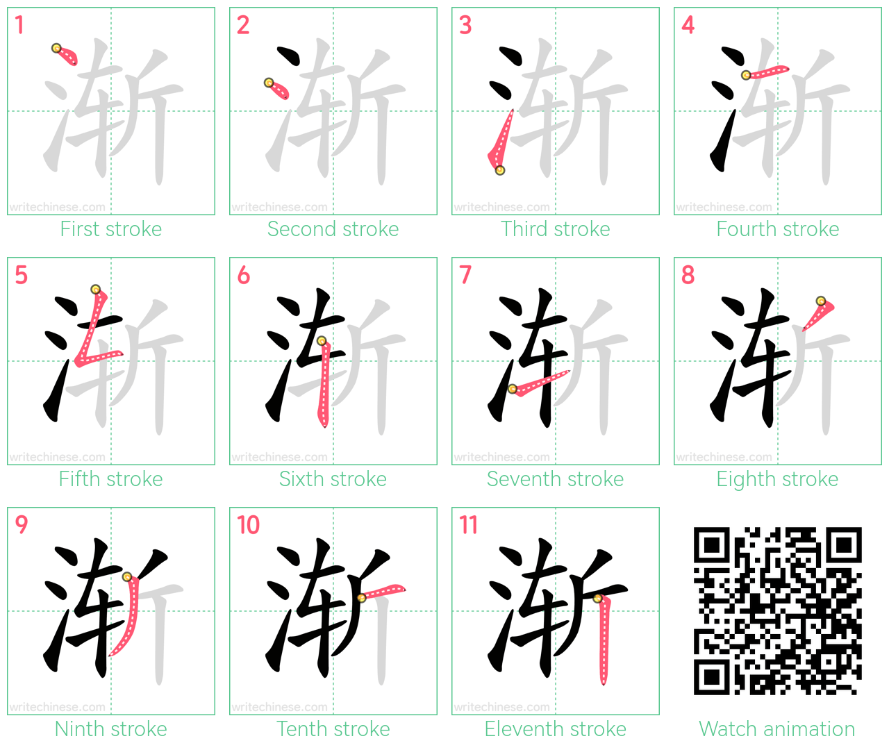 渐 step-by-step stroke order diagrams