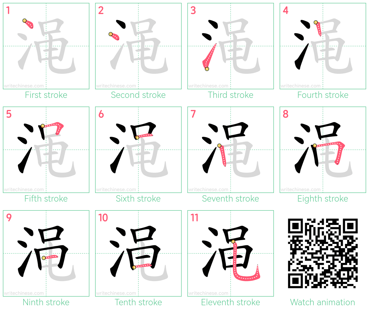渑 step-by-step stroke order diagrams