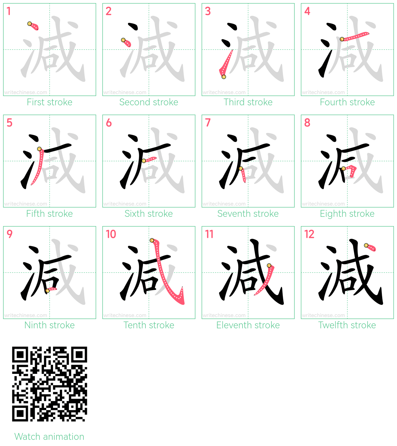 減 step-by-step stroke order diagrams