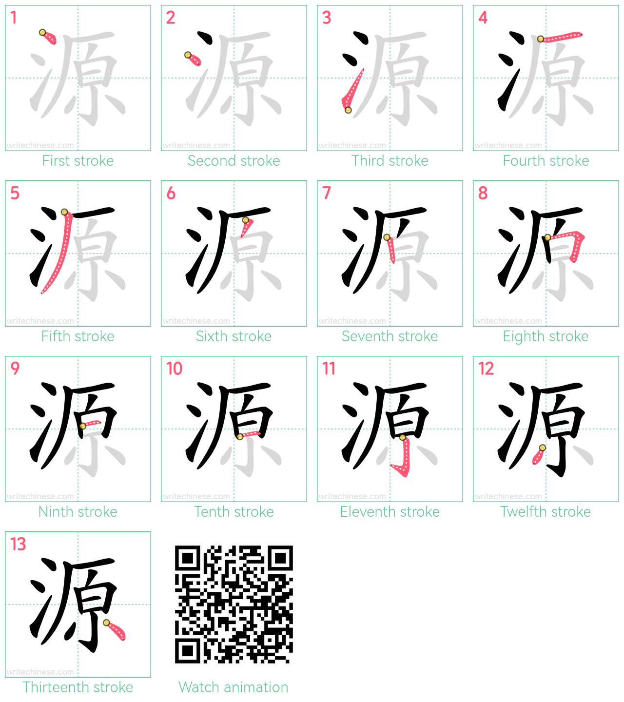 源 step-by-step stroke order diagrams