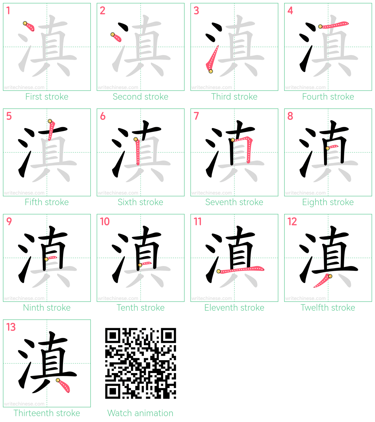 滇 step-by-step stroke order diagrams
