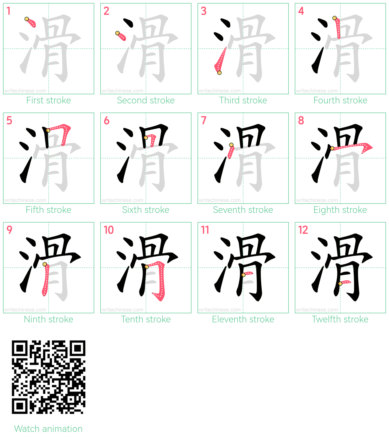 滑 step-by-step stroke order diagrams