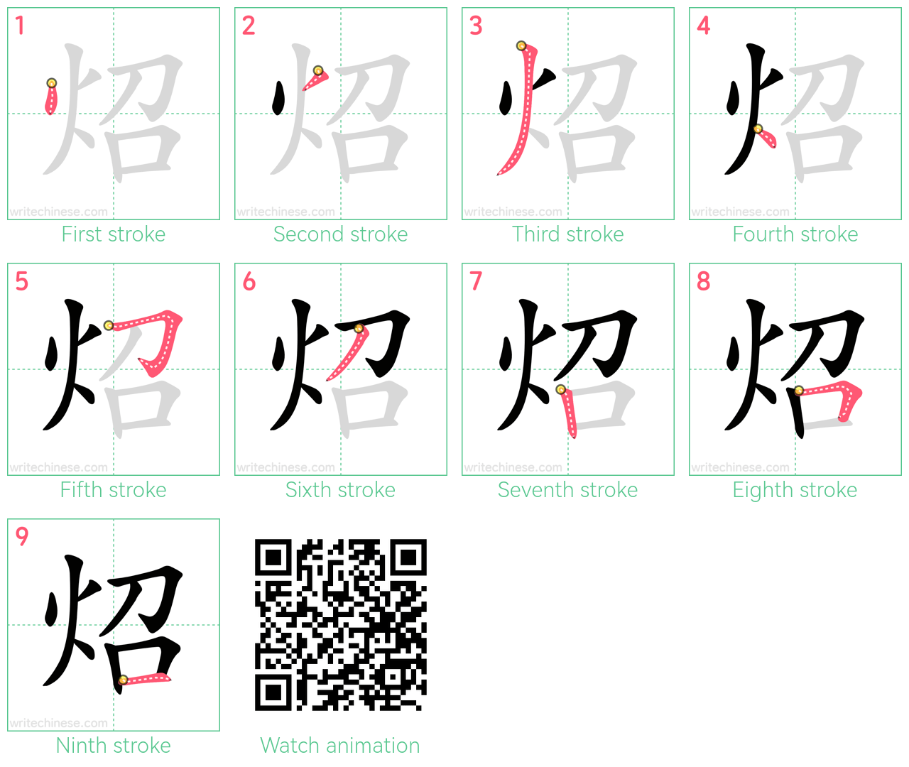 炤 step-by-step stroke order diagrams