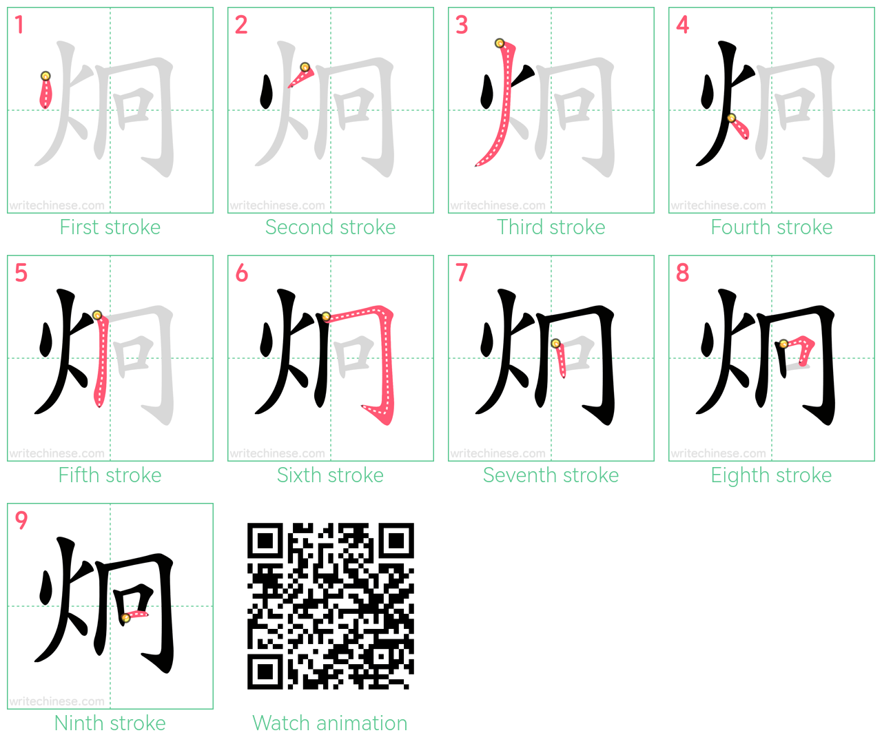 炯 step-by-step stroke order diagrams