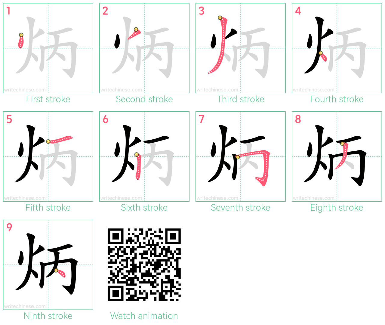 炳 step-by-step stroke order diagrams