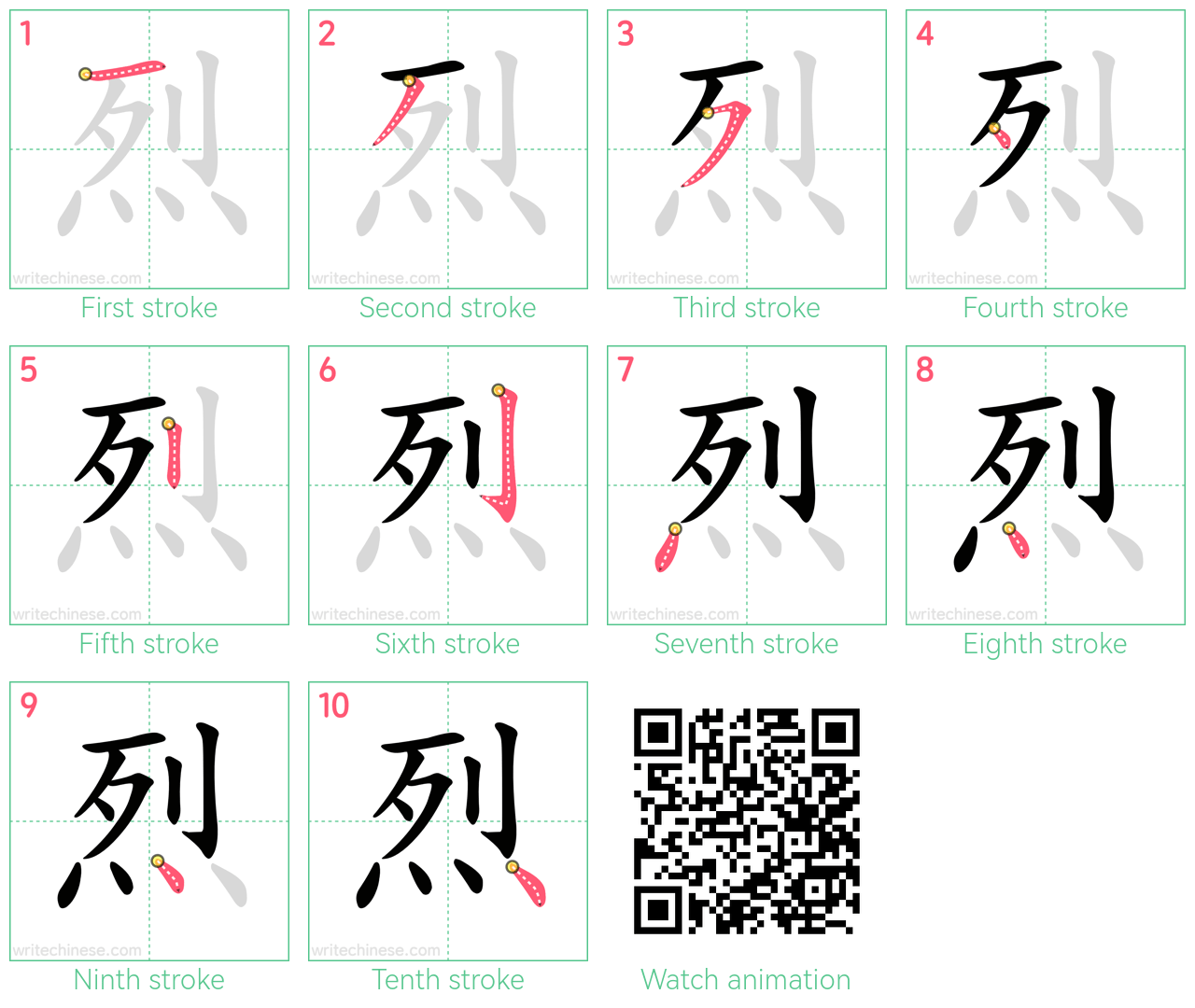 烈 step-by-step stroke order diagrams