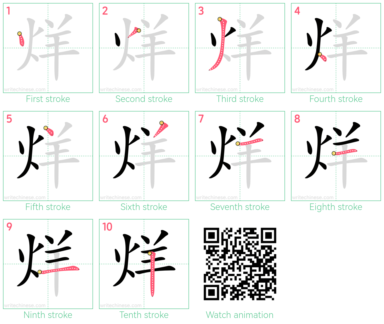 烊 step-by-step stroke order diagrams