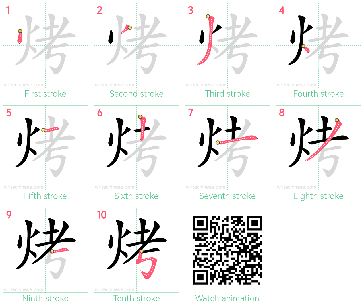 烤 step-by-step stroke order diagrams