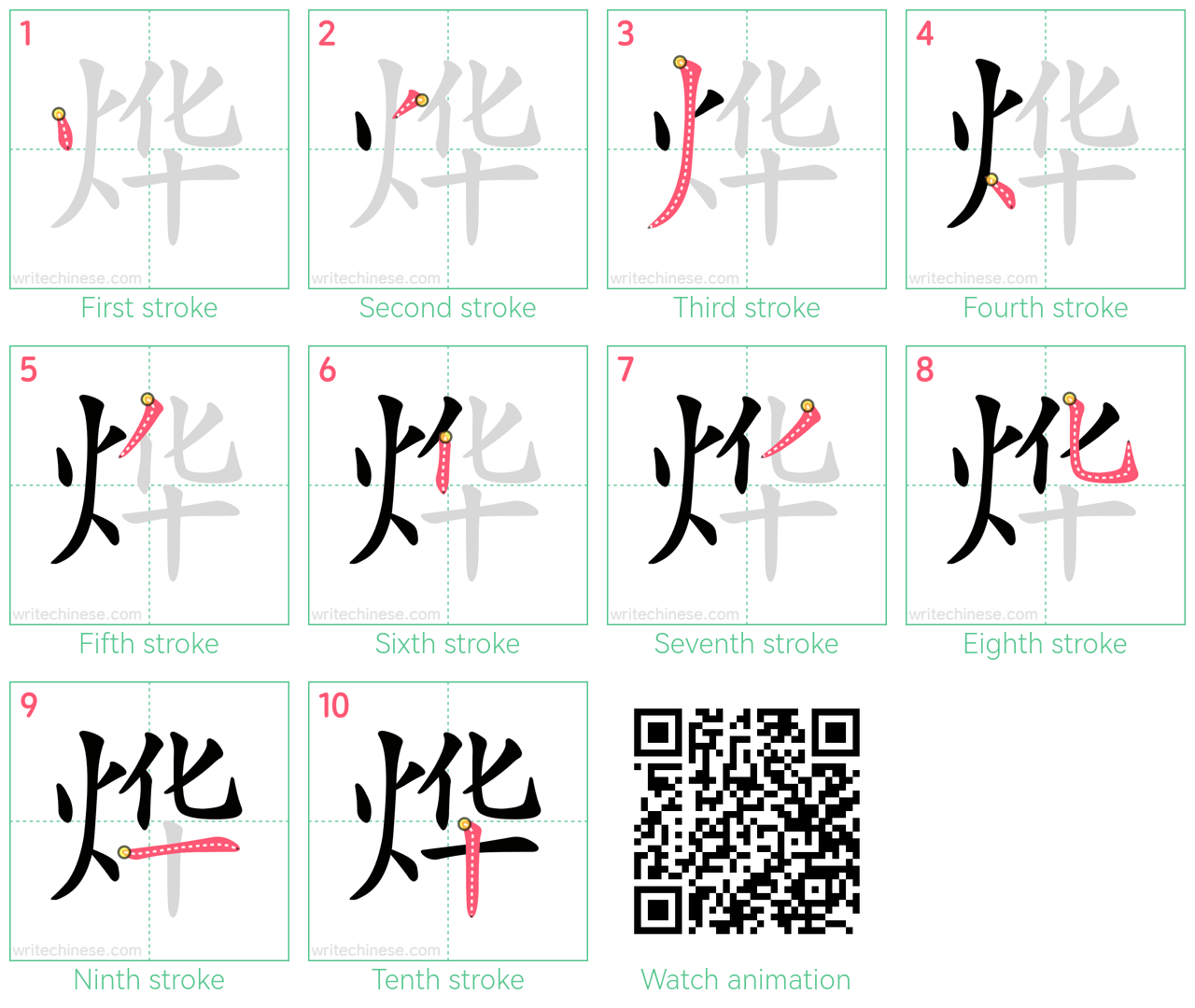 烨 step-by-step stroke order diagrams