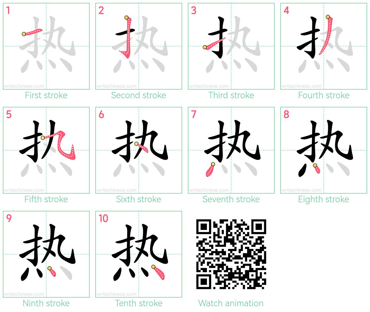 热 step-by-step stroke order diagrams