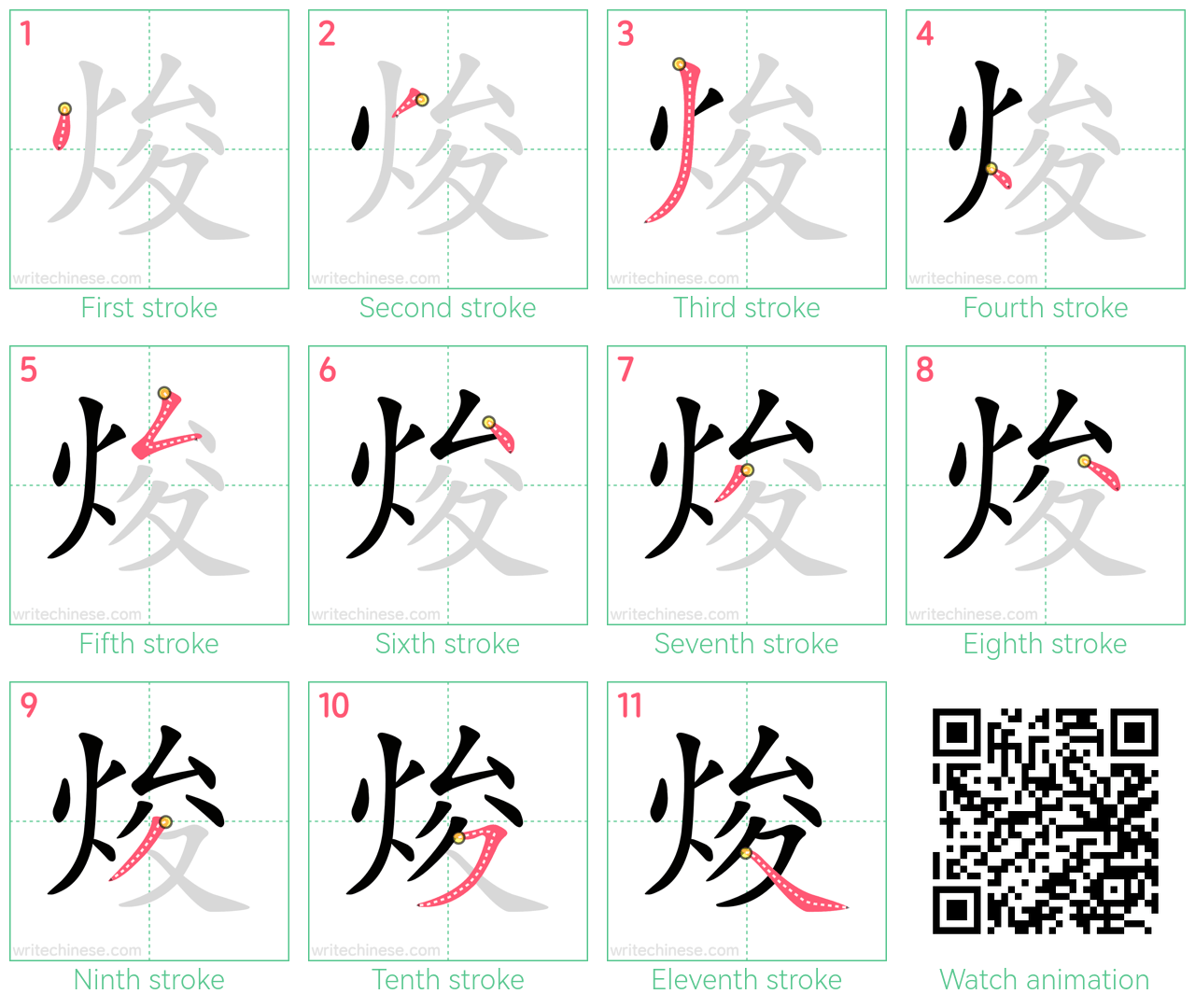 焌 step-by-step stroke order diagrams