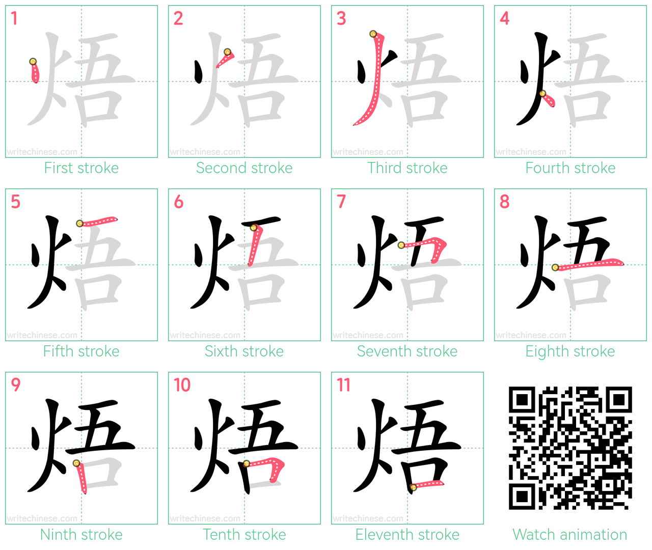 焐 step-by-step stroke order diagrams