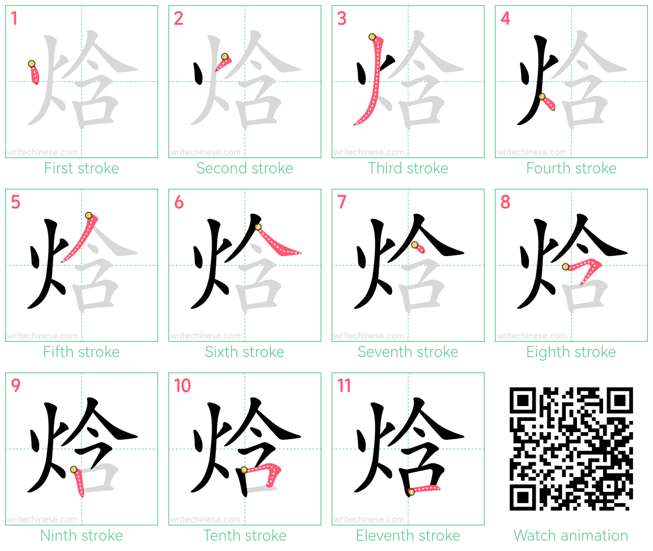 焓 step-by-step stroke order diagrams