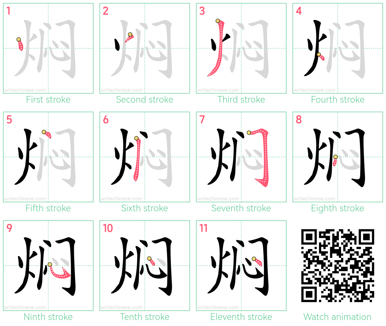 焖 step-by-step stroke order diagrams