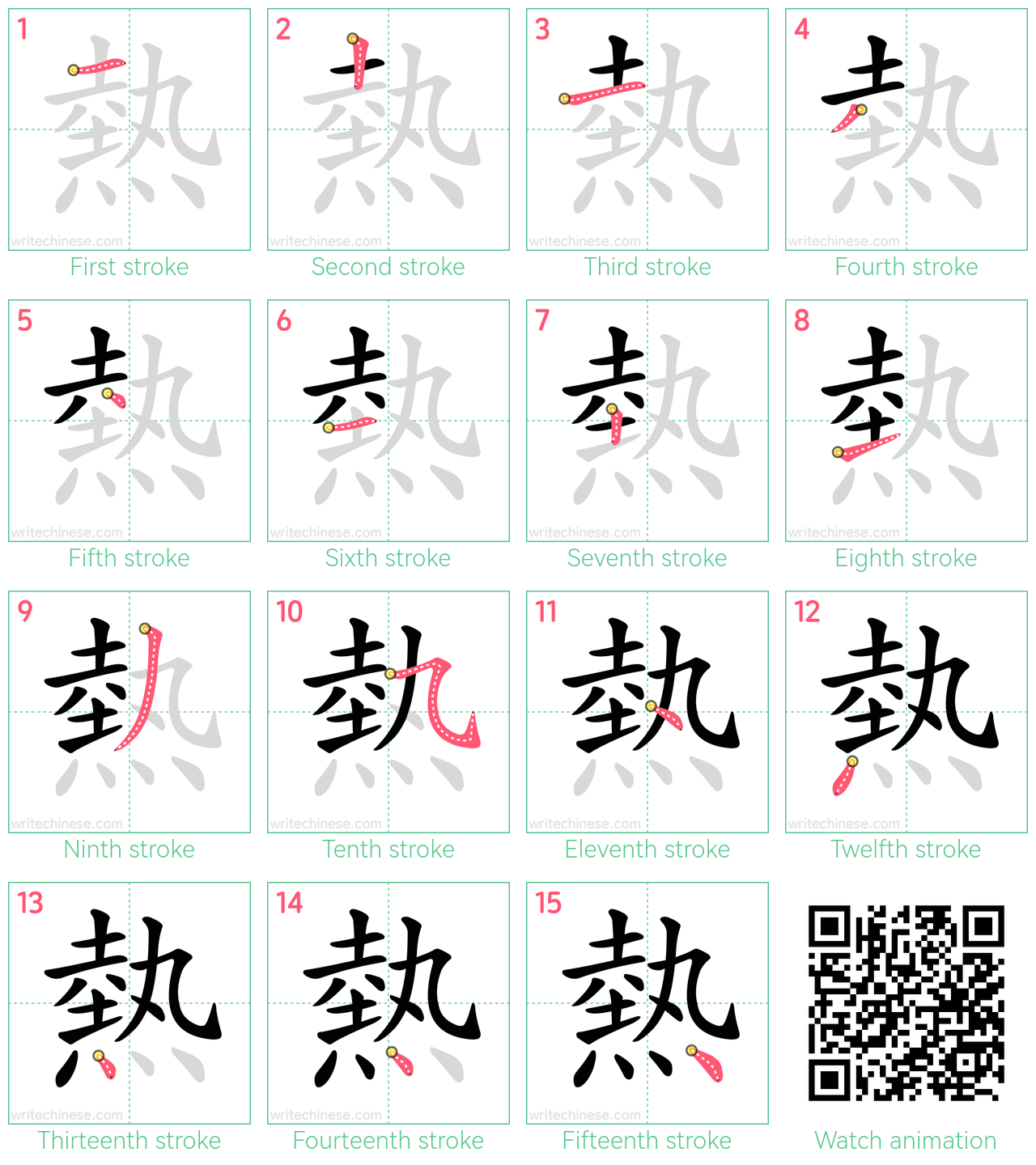 熱 step-by-step stroke order diagrams